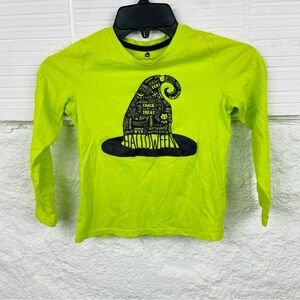 HALLOWEEN neon green black glitter sparkly witch hat trick or treat kitty shirt